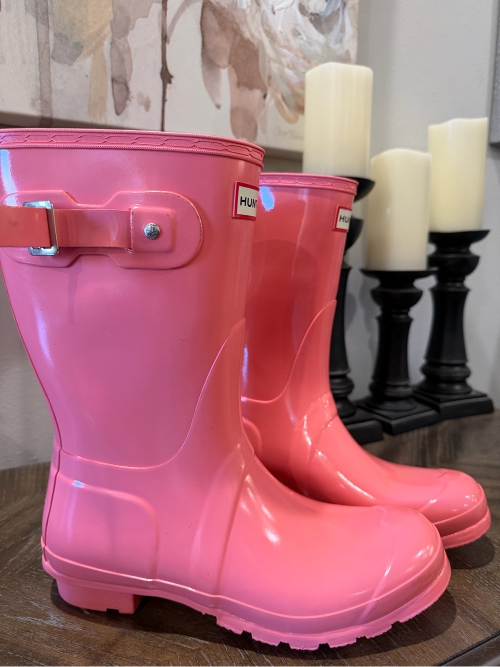 Hunter original short rain boots Pink Gloss Sz 8 - Picture 2 of 11
